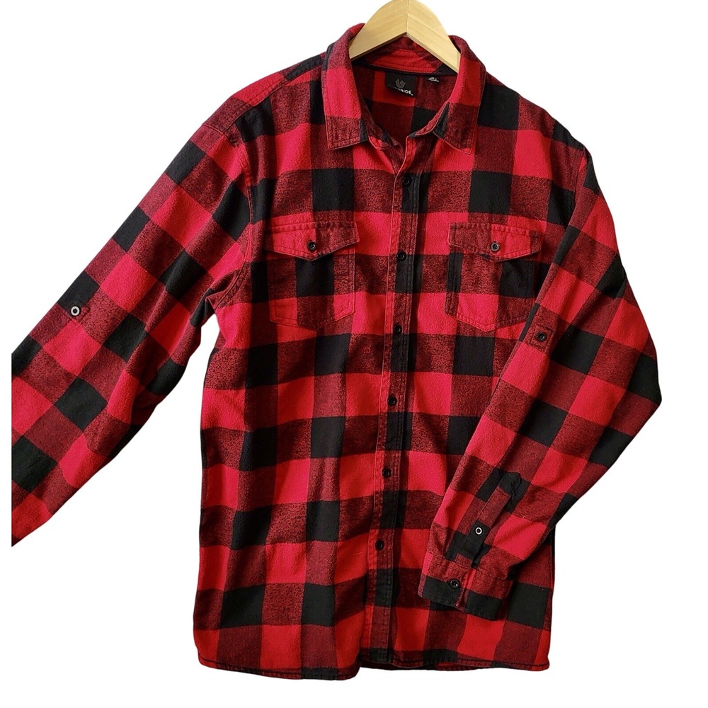 Burnside Plaid Button Down Shirt XL 'DJ's‎ Tap house' LOGO Red/Black